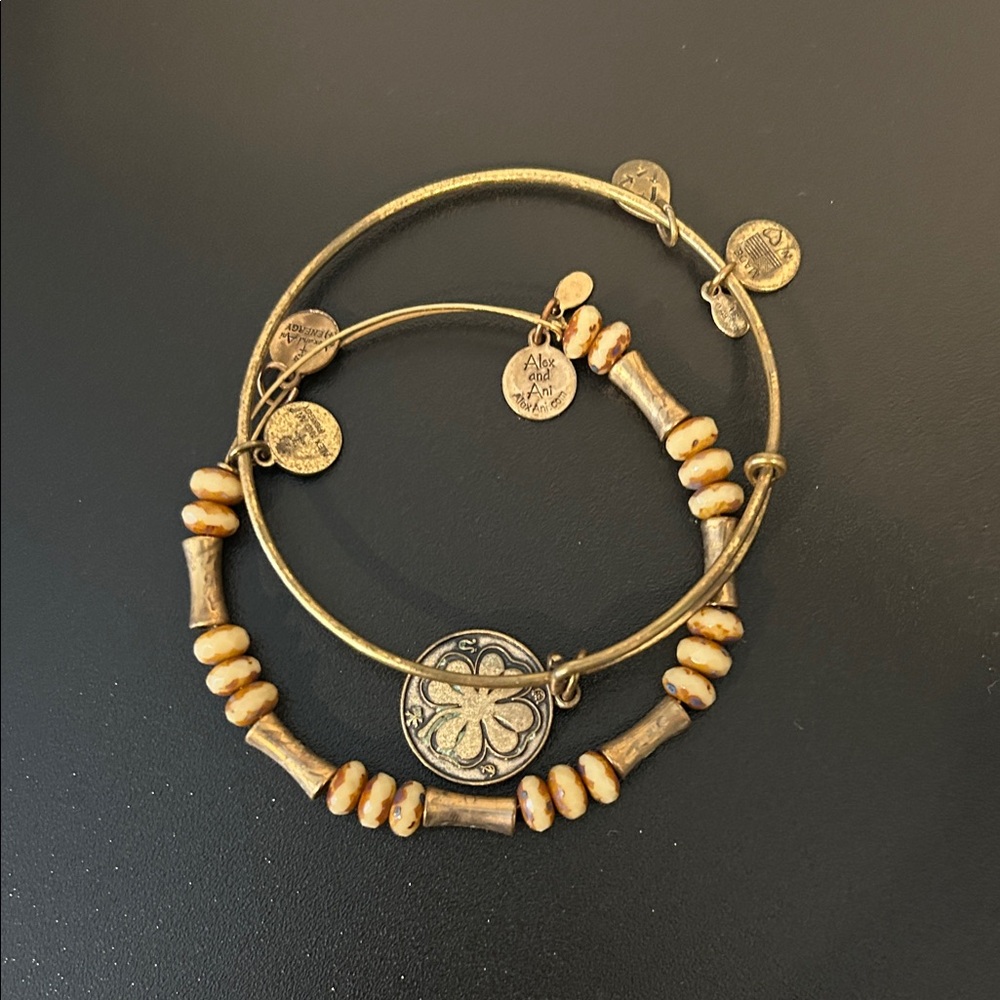 Alex and Ani Gold and Brown Beaded Bracelet Set